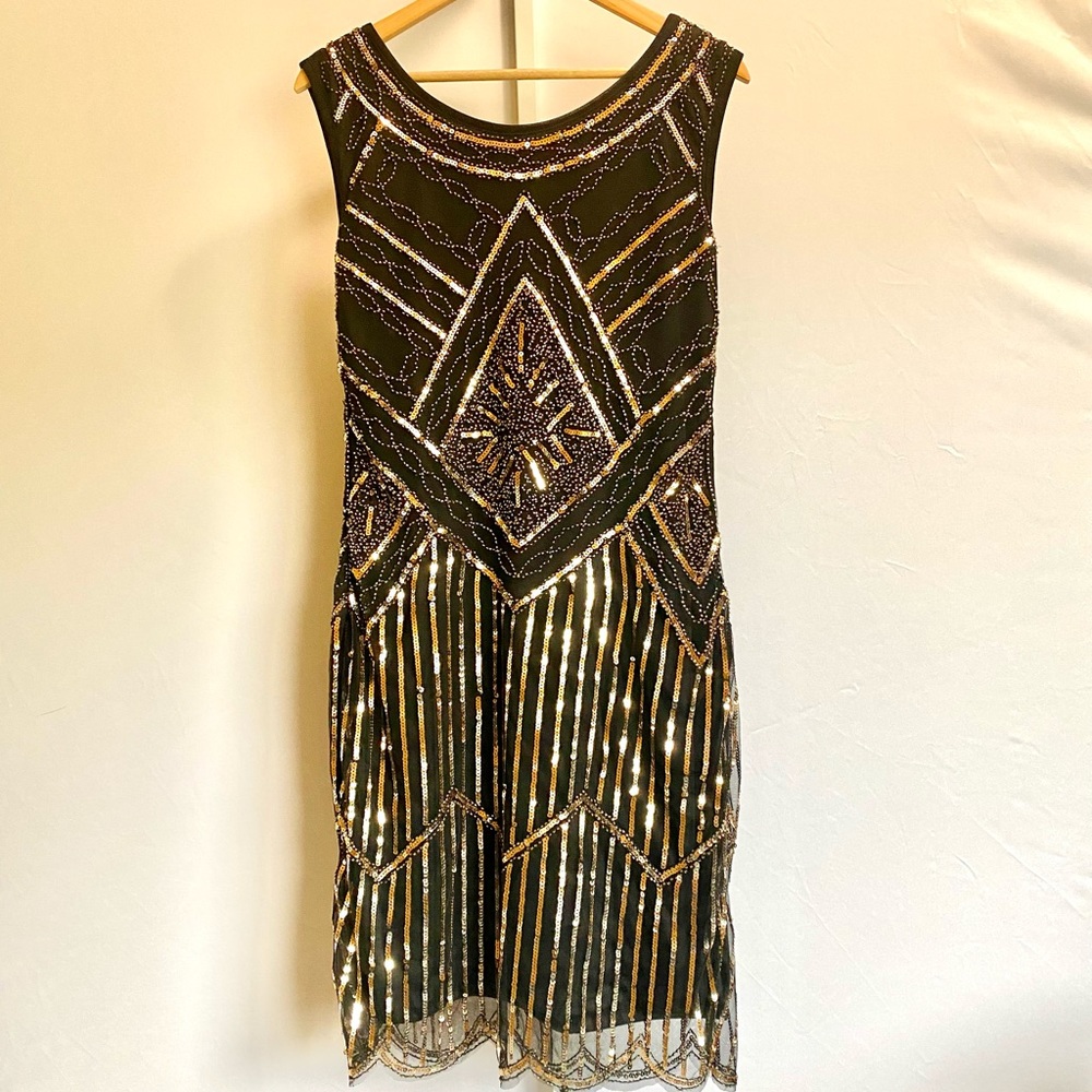 Gold beaded slip on dress XL- boutique
